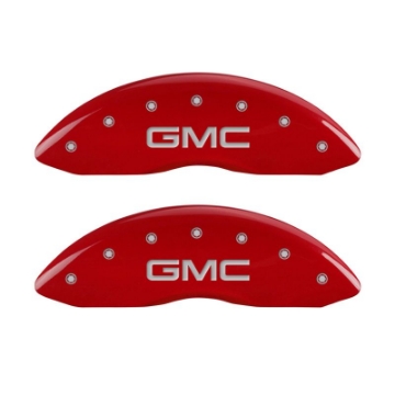 Picture of MGP 4 Caliper Covers Engraved Front & Rear GMC Red finish silver ch