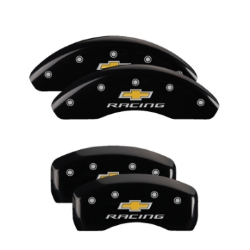 Picture of MGP 4 Caliper Covers Engraved Front & Rear Chevy racing Black finish silver ch