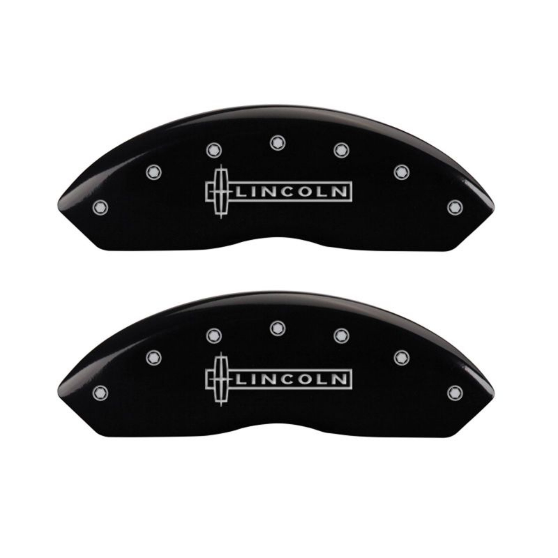 Picture of MGP 4 Caliper Covers Engraved Front Lincoln Engraved Rear Star logo Black finish silver ch