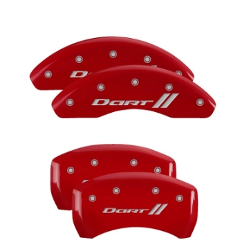 Picture of MGP 4 Caliper Covers Engraved Front & Rear Silverado Red finish silver ch