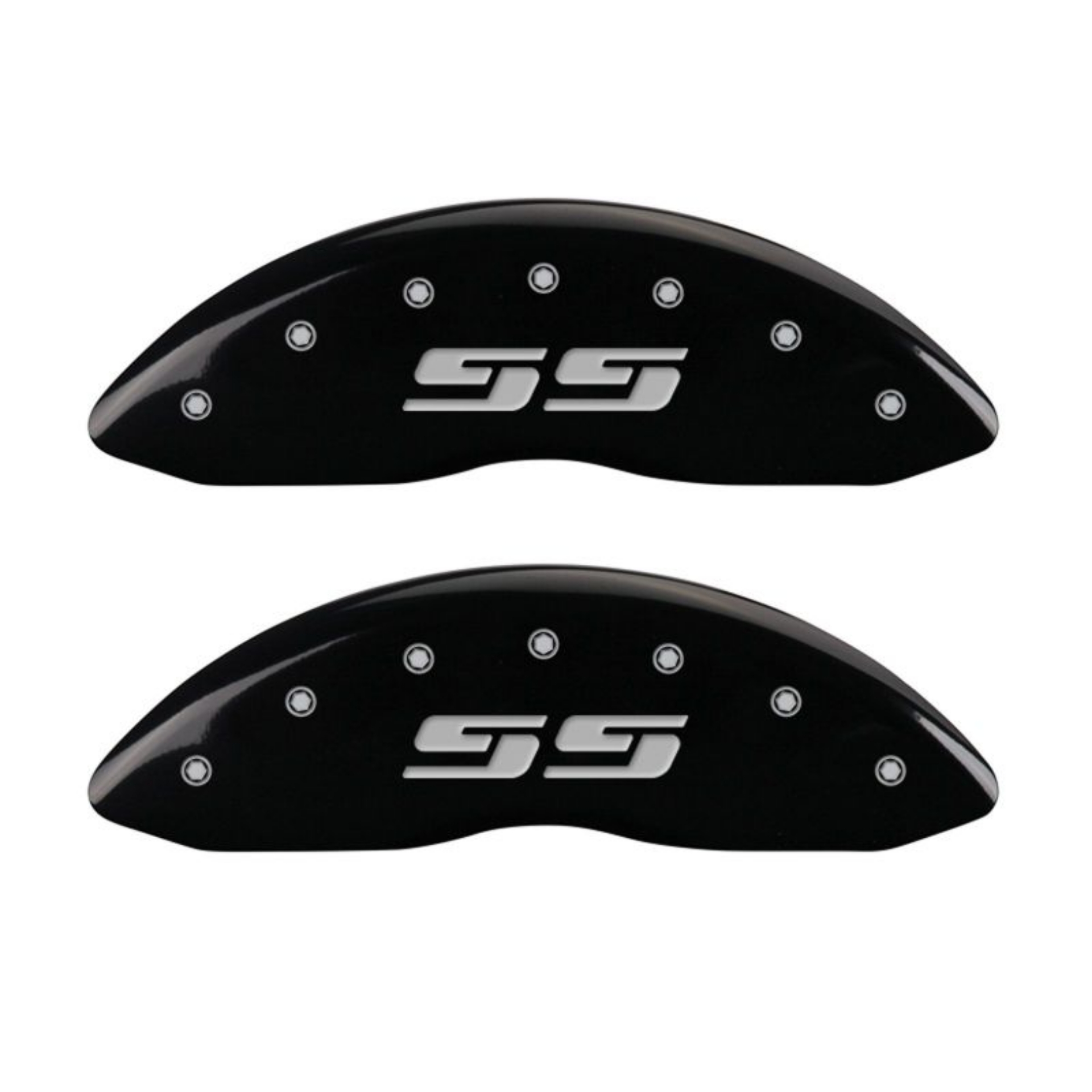 Picture of MGP 4 Caliper Covers Engraved Front & Rear Silverado style-SS Black finish silver ch