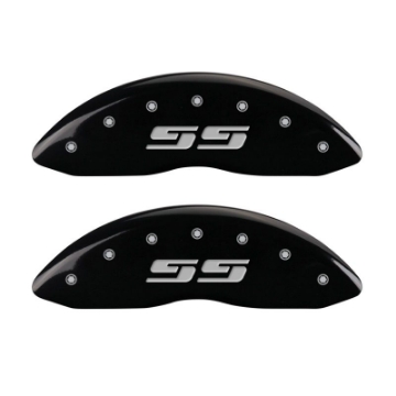 Picture of MGP 4 Caliper Covers Engraved Front & Rear Silverado style-SS Black finish silver ch