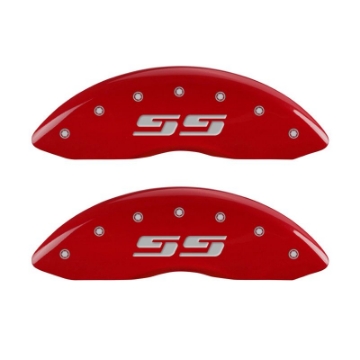 Picture of MGP 4 Caliper Covers Engraved Front & Rear Silverado style-SS Red finish silver ch