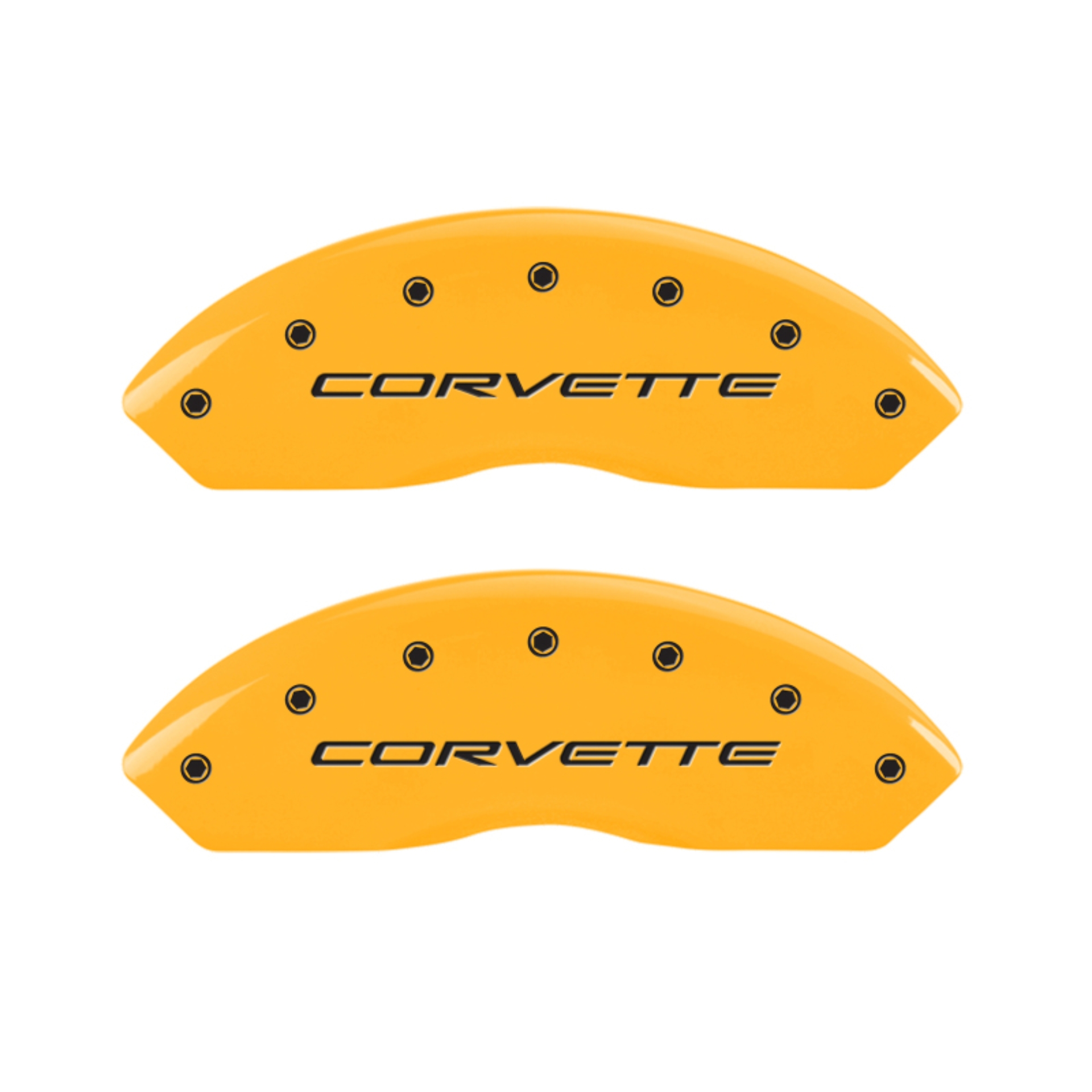 Picture of MGP 4 Caliper Covers Engraved Front C5-Corvette Engraved Rear C5-Z06 Yellow finish black ch