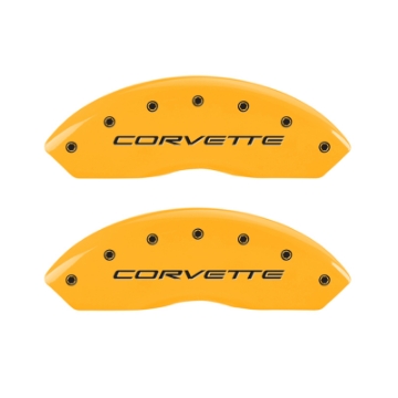 Picture of MGP 4 Caliper Covers Engraved Front C5-Corvette Engraved Rear C5-Z06 Yellow finish black ch