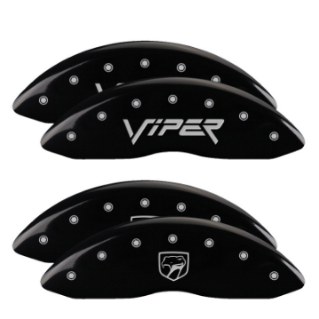 Picture of MGP 4 Caliper Covers Engraved Front Gen 2-Viper Engraved Rear Gen 2-Snake Black finish silver ch