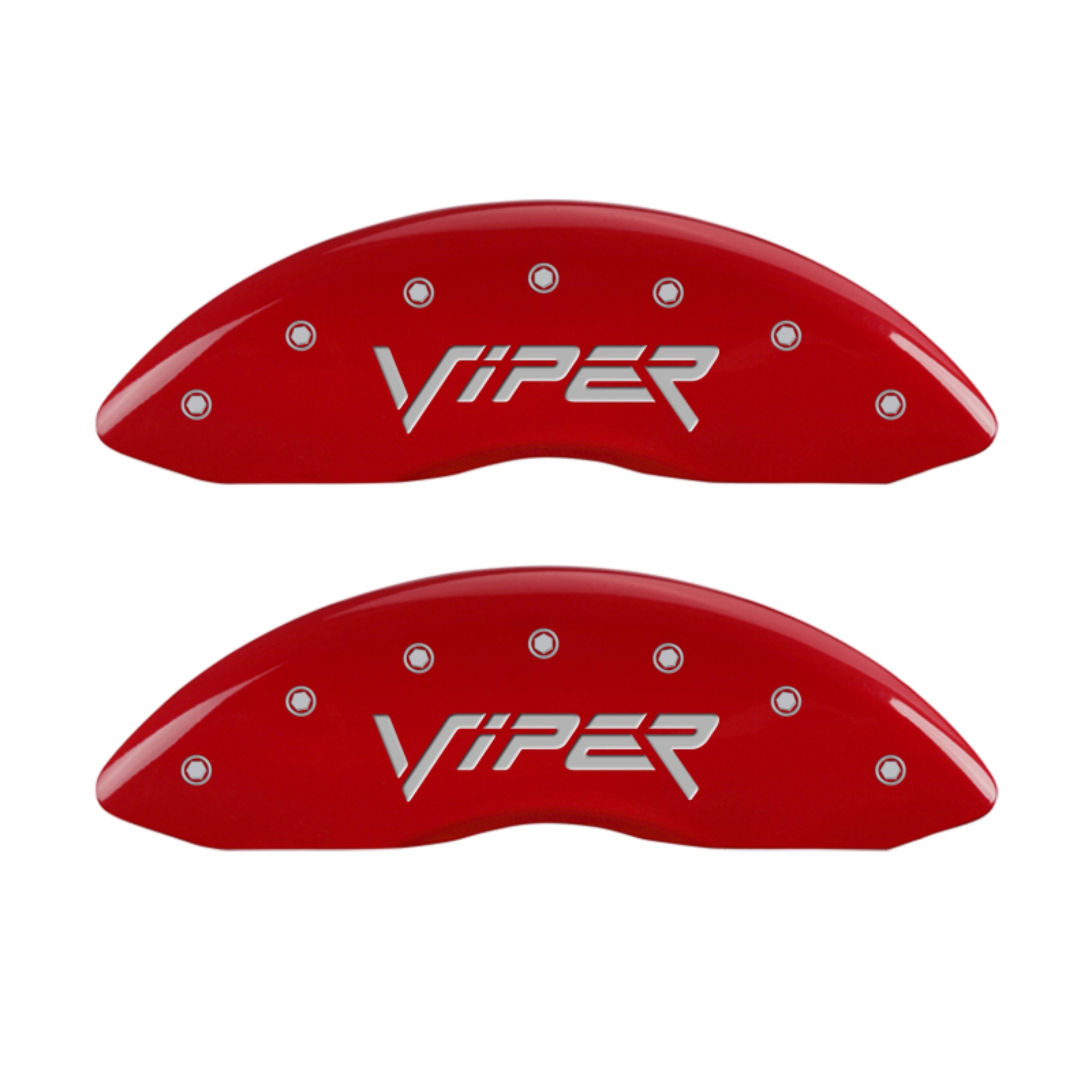 Picture of MGP 4 Caliper Covers Engraved Front Gen 2-Viper Engraved Rear Gen 2-Snake Red finish silver ch