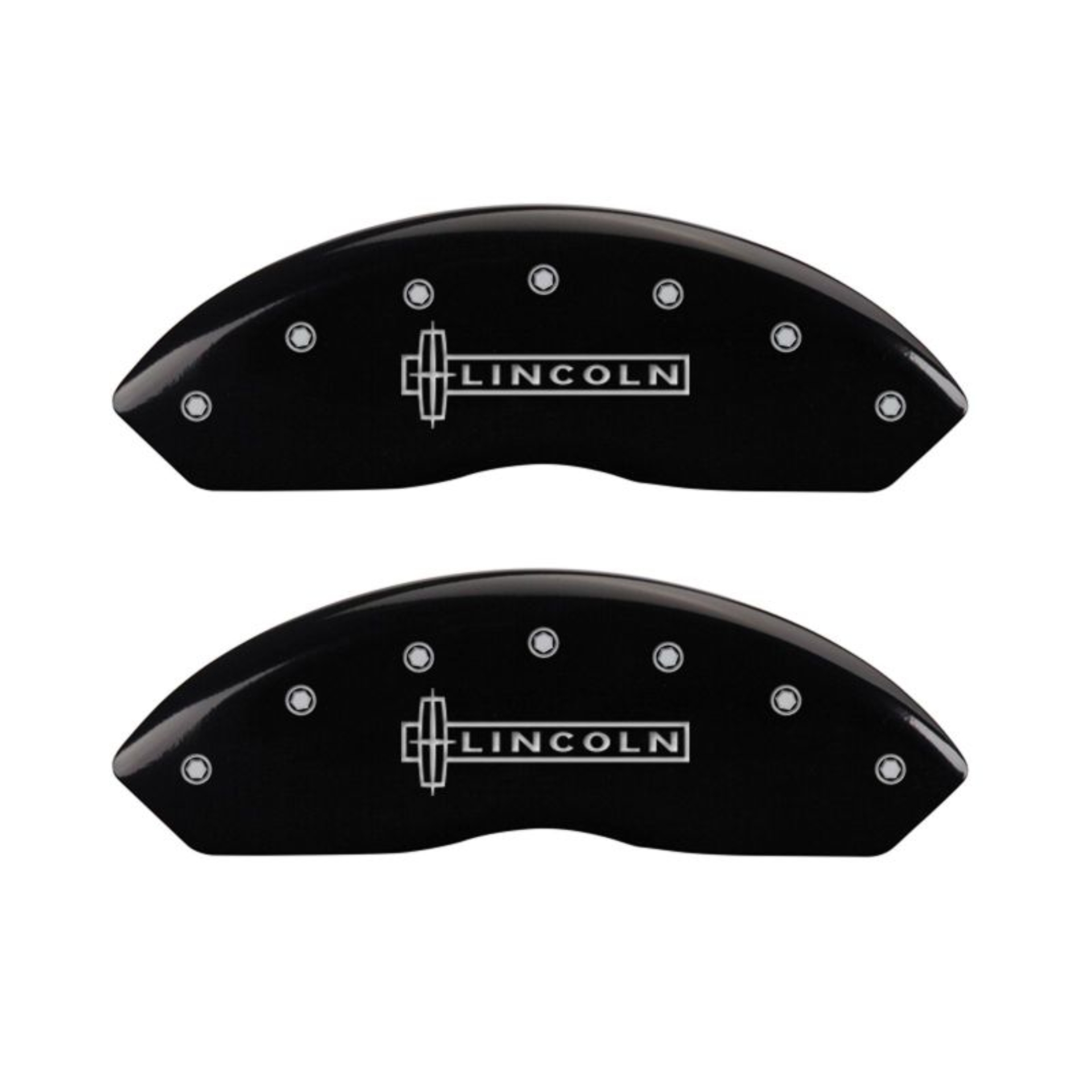 Picture of MGP 4 Caliper Covers Engraved Front Lincoln Engraved Rear Star logo Black finish silver ch