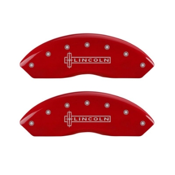 Picture of MGP 4 Caliper Covers Engraved Front Lincoln Engraved Rear Star logo Red finish silver ch