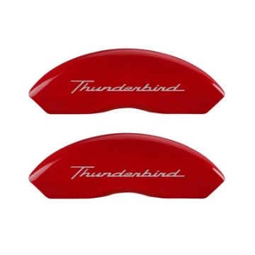 Picture of MGP 4 Caliper Covers Engrvd Front No bolts-Tbird Engrvd Rear-Tbird Emblem Red fnsh slvr ch