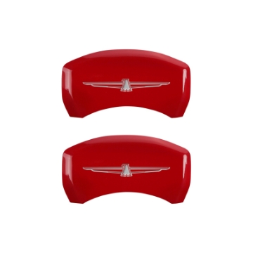 Picture of MGP 4 Caliper Covers Engrvd Front No bolts-Tbird Engrvd Rear-Tbird Emblem Red fnsh slvr ch