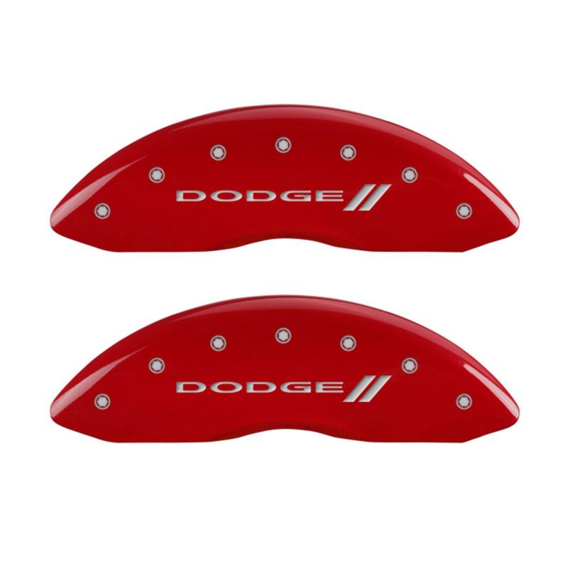 Picture of MGP 4 Caliper Covers Engraved Front & Rear With stripes-Dodge Red finish silver ch