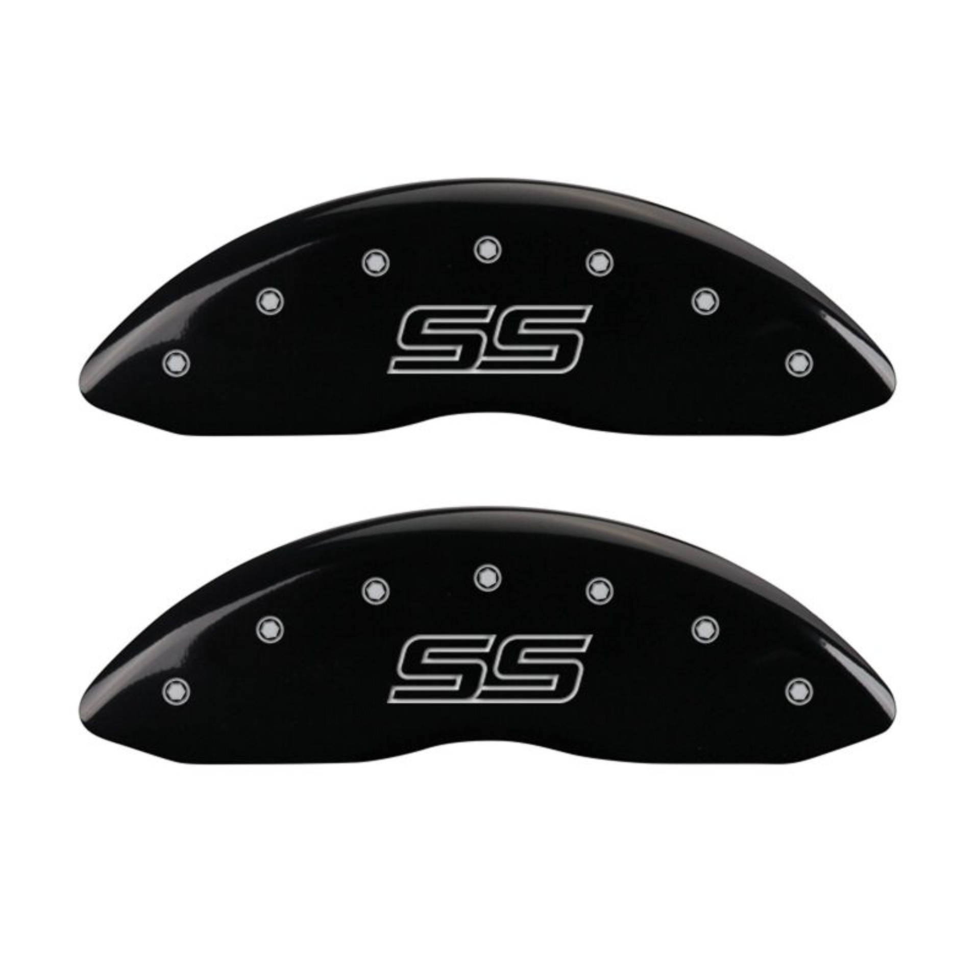 Picture of MGP 4 Caliper Covers Engraved Front & Rear Trailblazer style-SS Black finish silver ch