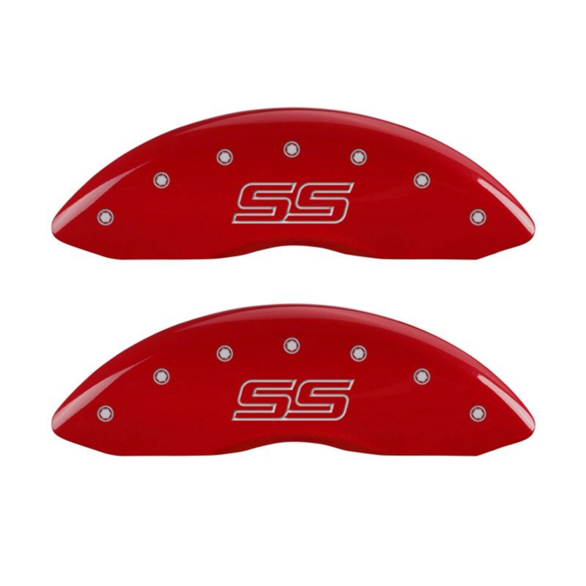 Picture of MGP 4 Caliper Covers Engraved Front & Rear Trailblazer style-SS Red finish silver ch