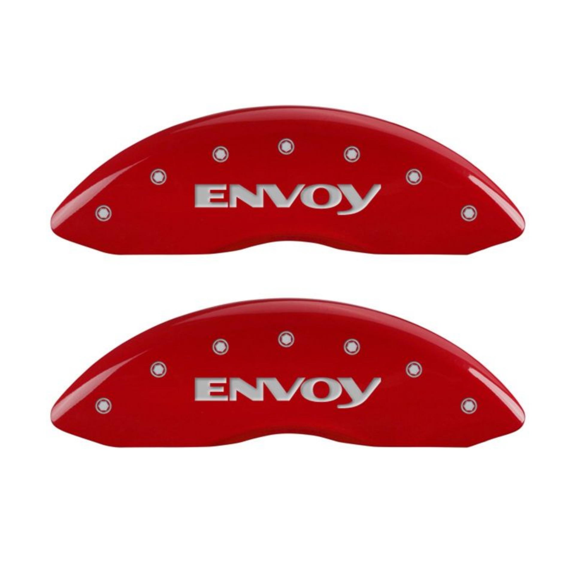 Picture of MGP 4 Caliper Covers Engraved Front & Rear Envoy Red finish silver ch
