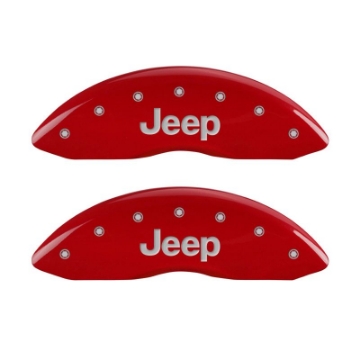 Picture of MGP 4 Caliper Covers Engraved Front & Rear JEEP Red finish silver ch