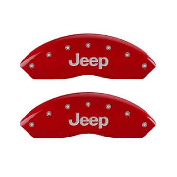 Picture of MGP 4 Caliper Covers Engraved Front & Rear JEEP Red finish silver ch
