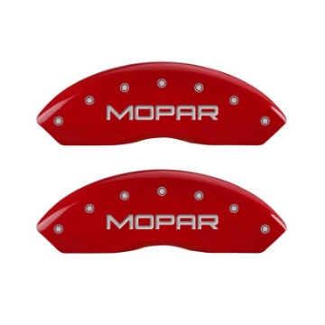 Picture of MGP 4 Caliper Covers Engraved Front & Rear MOPAR Red finish silver ch