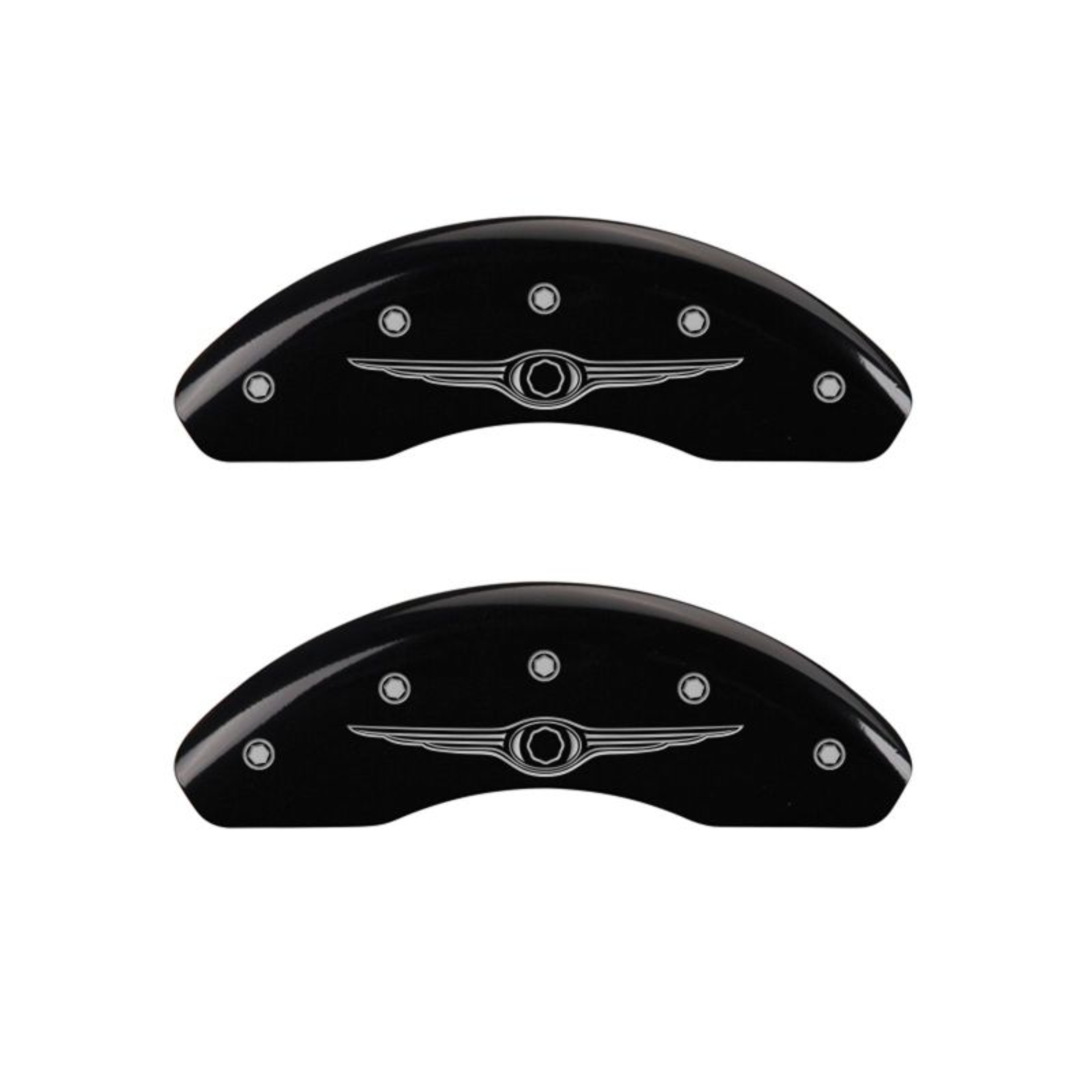 Picture of MGP 4 Caliper Covers Engraved Front & Rear Style 1-Chrysler Wing Black finish silver ch
