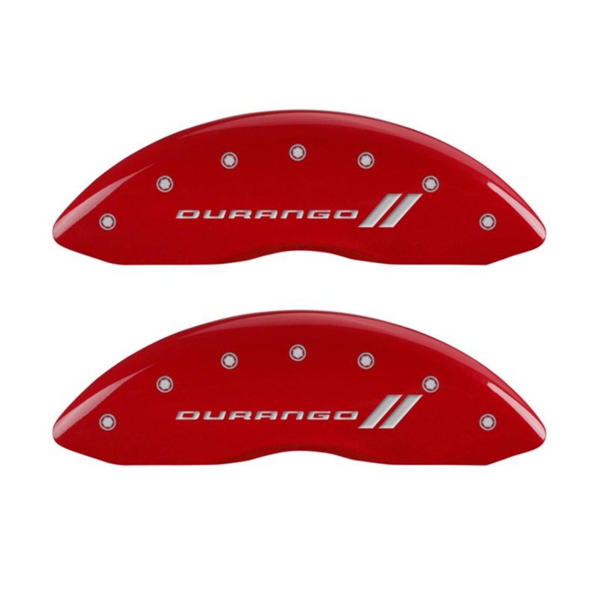 Picture of MGP 4 Caliper Covers Engraved Front & Rear With stripes-Durango Red finish silver ch