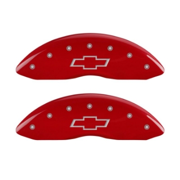 Picture of MGP Front set 2 Caliper Covers Engraved Front Bowtie Red finish silver ch