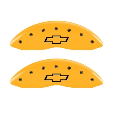 Picture of MGP Front set 2 Caliper Covers Engraved Front Bowtie Yellow finish black ch