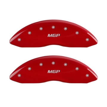 Picture of MGP Front set 2 Caliper Covers Engraved Front MGP Red finish silver ch