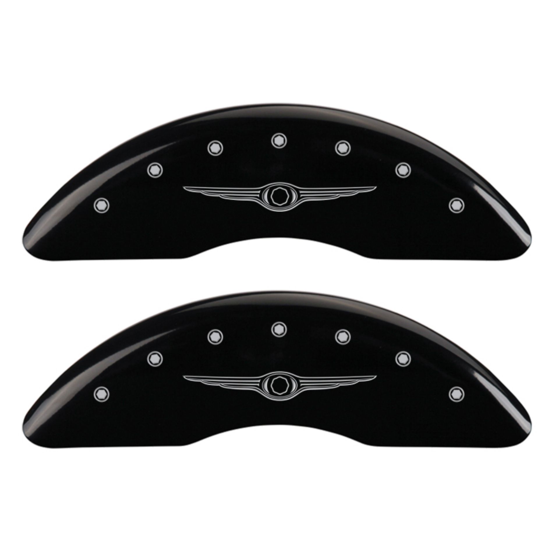 Picture of MGP 4 Caliper Covers Engraved Front & Rear Style 1-Chrysler Wing Black finish silver ch