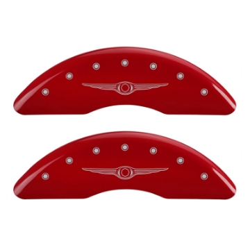 Picture of MGP 4 Caliper Covers Engraved Front & Rear Style 1-Chrysler Wing Red finish silver ch