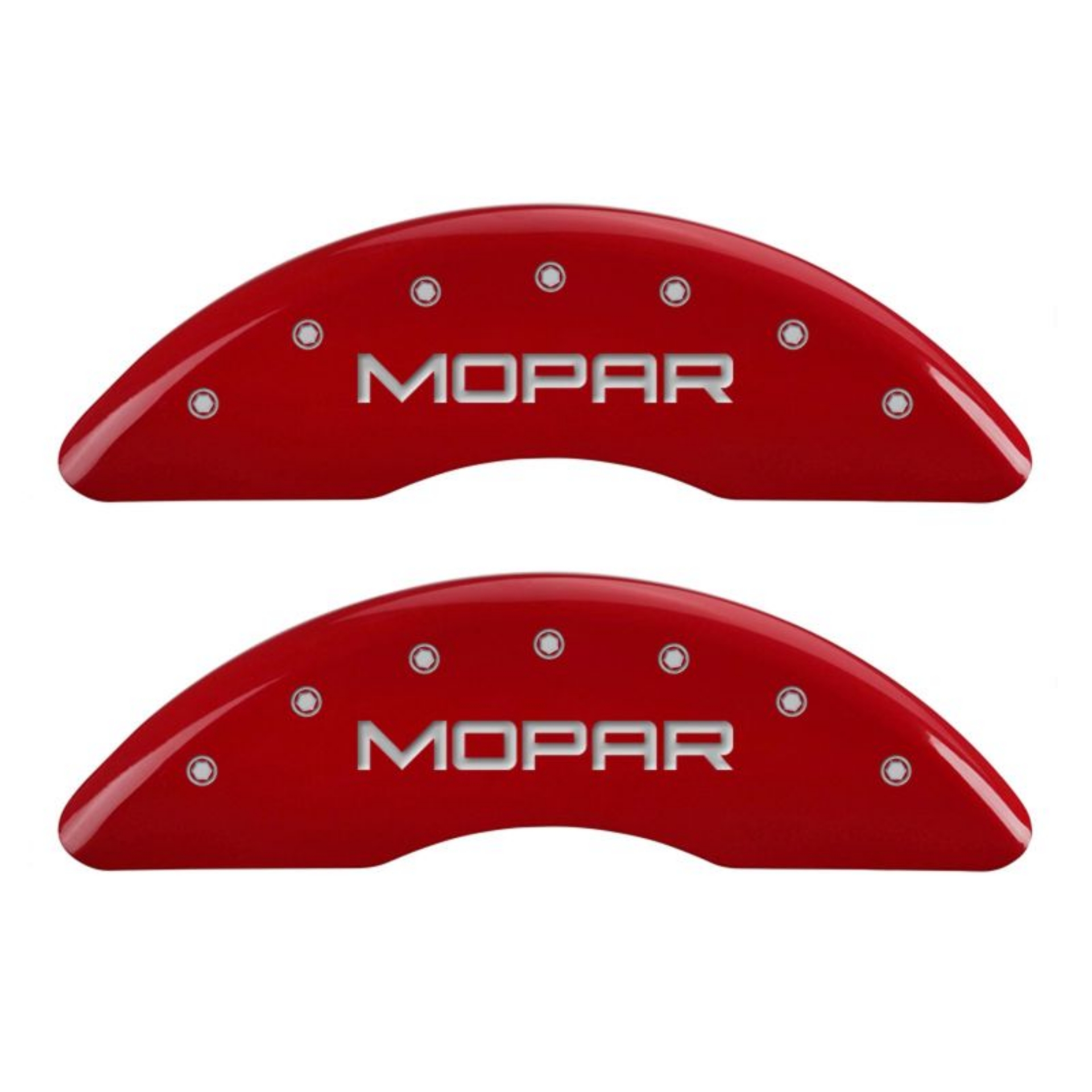 Picture of MGP 4 Caliper Covers Engraved Front & Rear MOPAR Red finish silver ch