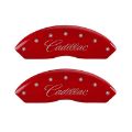 Picture of MGP 4 Caliper Covers Engraved Front & Rear Cursive-Cadillac Red finish silver ch