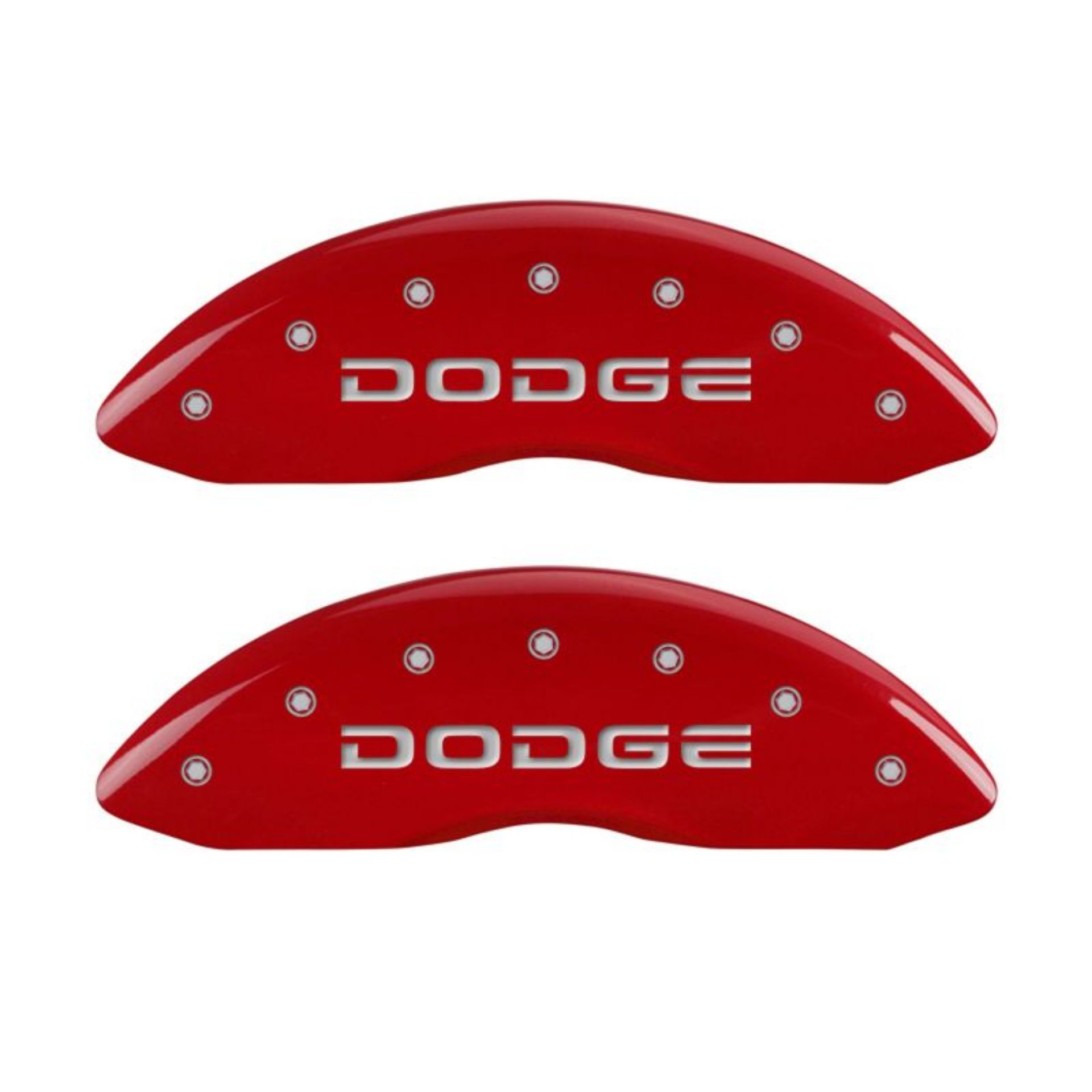 Picture of MGP 4 Caliper Covers Engraved Front & Rear Broken D-Dodge Red finish silver ch