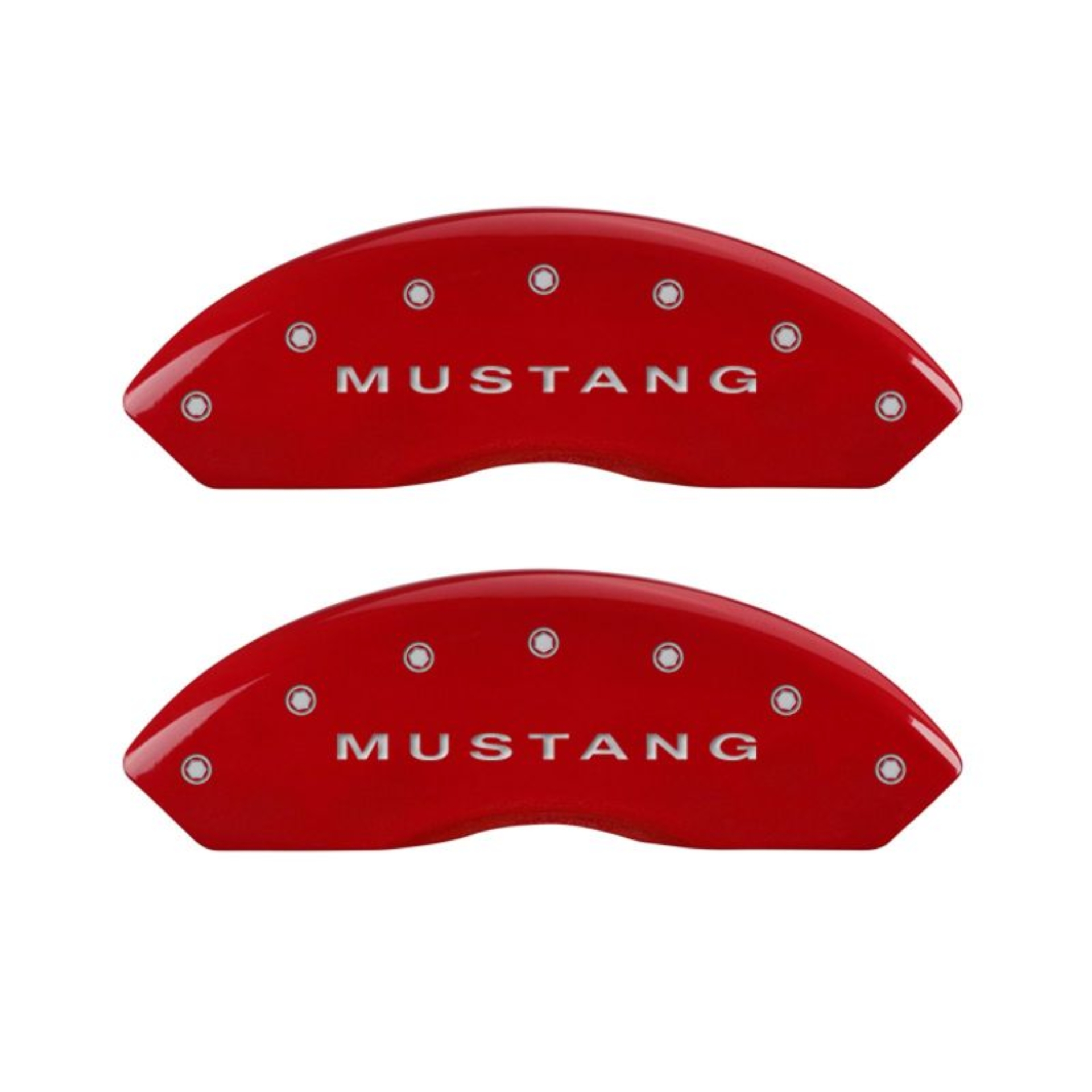Picture of MGP 4 Caliper Covers Engraved Front Mustang Engraved Rear S197-Bar & Pony Red finish silver ch
