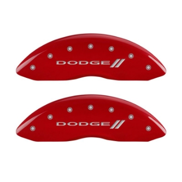 Picture of MGP 4 Caliper Covers Engraved Front & Rear With stripes-Dodge Red finish silver ch