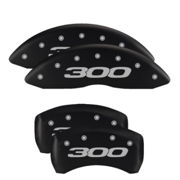 Picture of MGP 4 Caliper Covers Engraved Front & Rear Style 1-Chrysler Wing Black finish silver ch