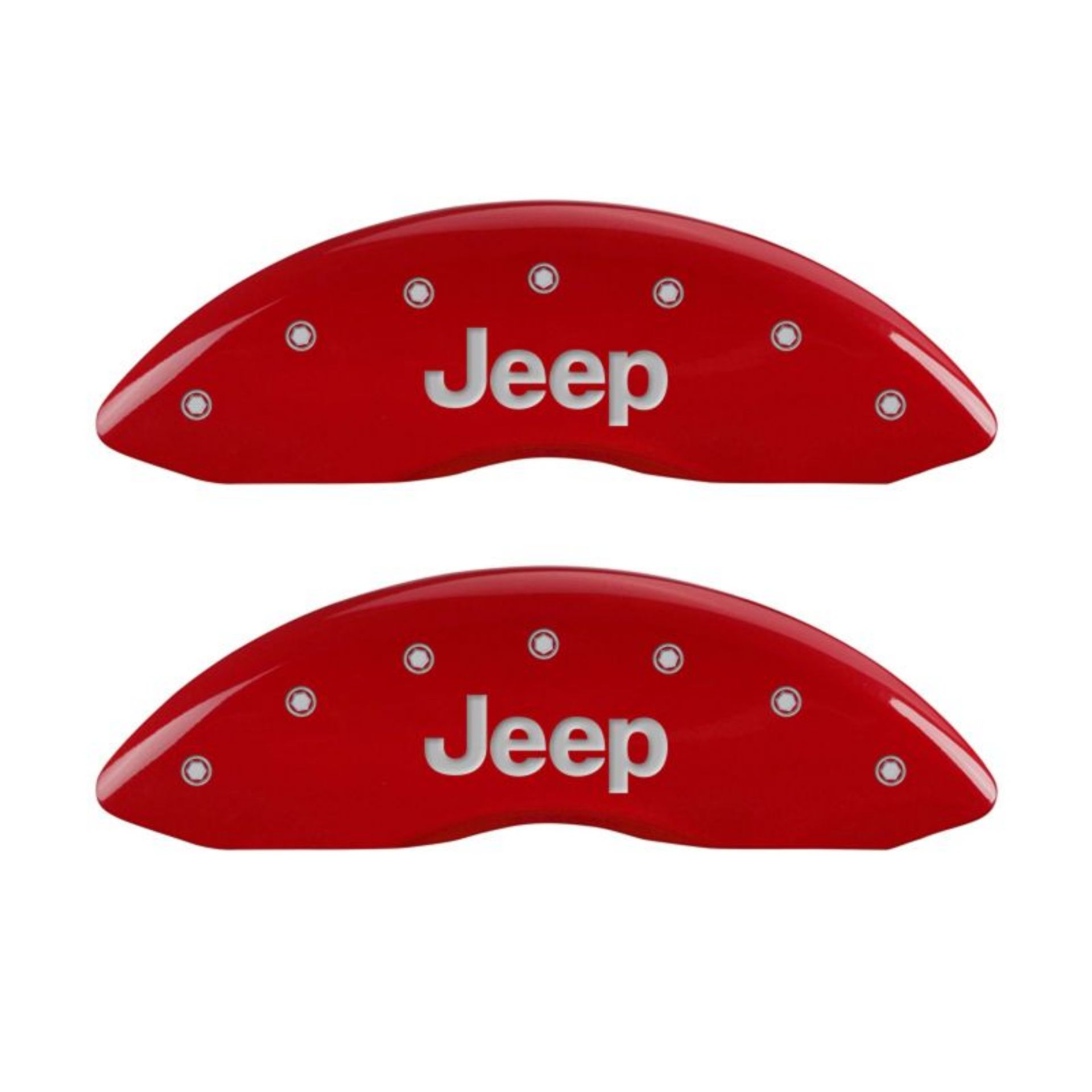 Picture of MGP 4 Caliper Covers Engraved Front & Rear JEEP Red finish silver ch