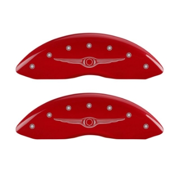 Picture of MGP 4 Caliper Covers Engraved Front & Rear Style 1-Chrysler Wing Red finish silver ch