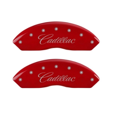 Picture of MGP 4 Caliper Covers Engraved Front Cursive-Cadillac Engraved Rear STS Red finish silver ch