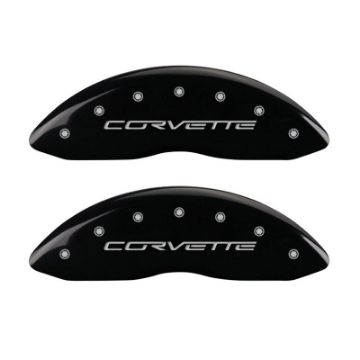Picture of MGP 4 Caliper Covers Engraved Front & Rear C6-Corvette Black finish silver ch