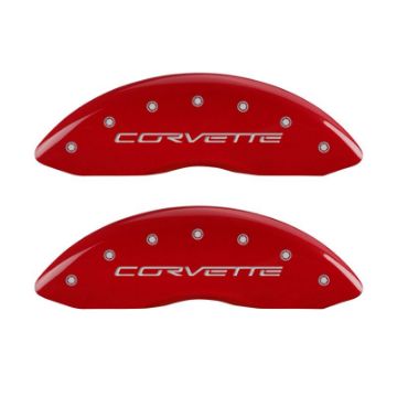 Picture of MGP 4 Caliper Covers Engraved Front & Rear C6-Corvette Red finish silver ch