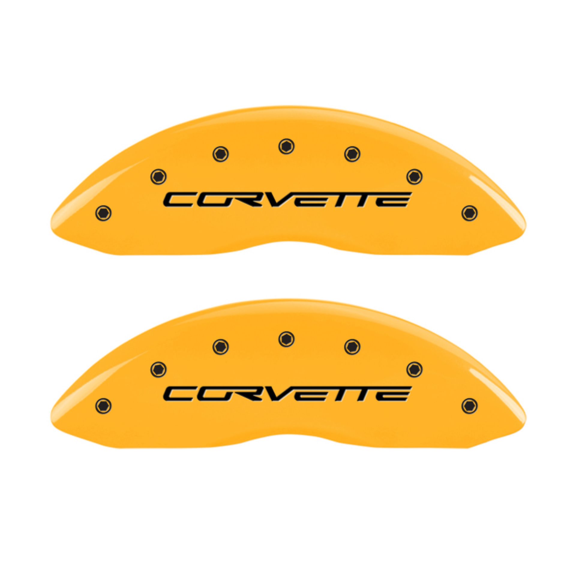 Picture of MGP 4 Caliper Covers Engraved Front & Rear C6-Corvette Yellow finish black ch