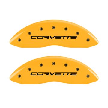 Picture of MGP 4 Caliper Covers Engraved Front & Rear C6-Corvette Yellow finish black ch