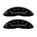 Picture of MGP Front set 2 Caliper Covers Engraved Front Silverado Black finish silver ch