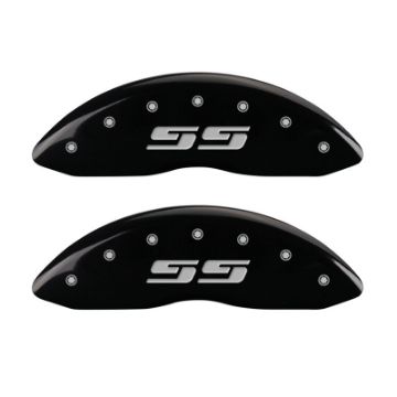 Picture of MGP Front set 2 Caliper Covers Engraved Front Silverado style-SS Black finish silver ch