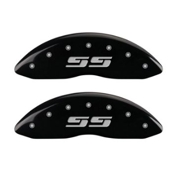 Picture of MGP Front set 2 Caliper Covers Engraved Front Silverado style-SS Black finish silver ch