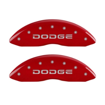 Picture of MGP 4 Caliper Covers Engraved Front & Rear Broken D-Dodge Red finish silver ch