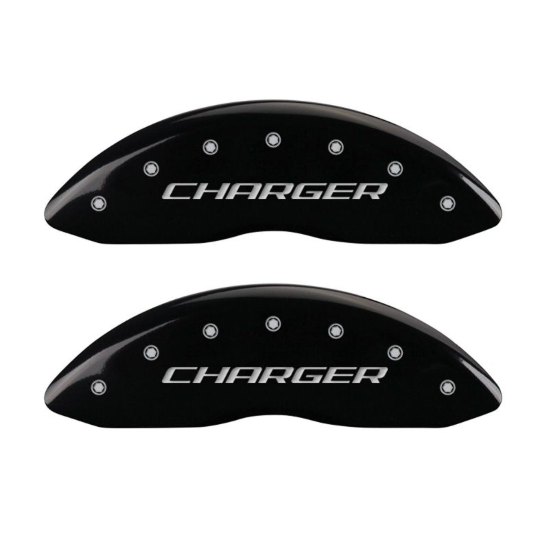 Picture of MGP 4 Caliper Covers Engraved Front Charger Engraved Rear RT Black finish silver ch