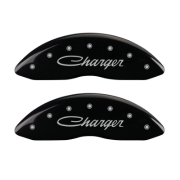 Picture of MGP 4 Caliper Covers Engraved Front & Rear Cursive-Charger Black finish silver ch
