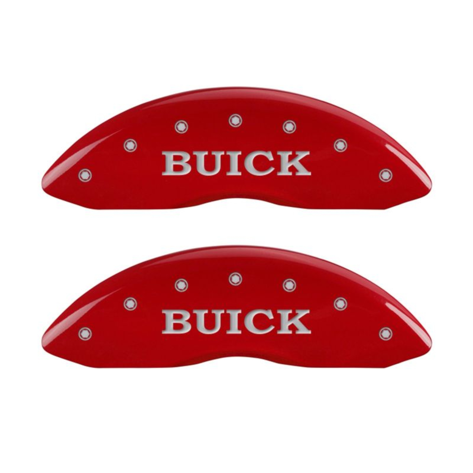 Picture of MGP 4 Caliper Covers Engraved Front Buick Engraved Rear Buick Shield Red finish silver ch