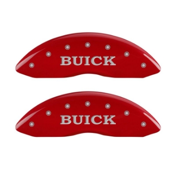 Picture of MGP 4 Caliper Covers Engraved Front Buick Engraved Rear Buick Shield Red finish silver ch